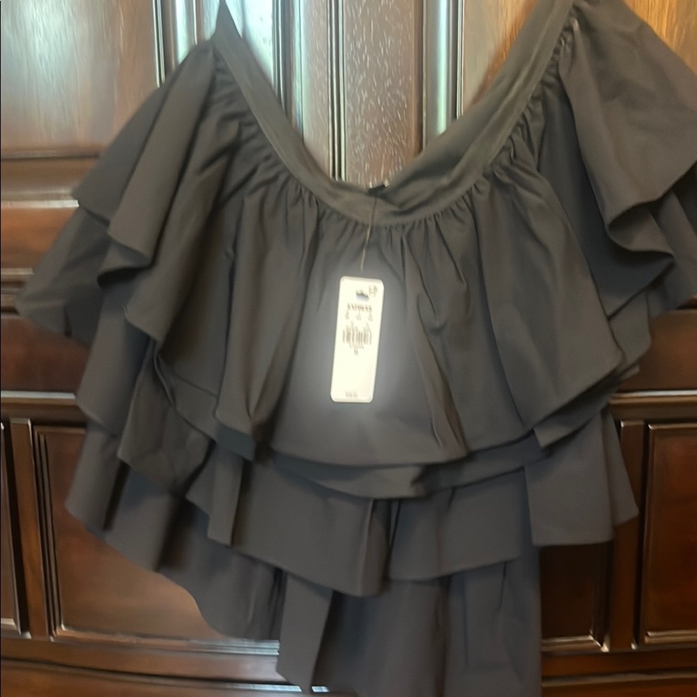 Express Gray Ruffled Tank Top